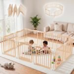 Foldable Wooden Playpen, Natural, 79 x 53 x 24 inches | Adjustable Wood Baby Play Yard with Door, Indoor Large Safety Fence for Babies and Toddlers, Easy Assembly - Image 2