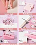 LXEVIHK 21Pcs Pink Desk Organizers and Accessories With Mesh Desk Organizer and 360°Rotating Pen Holder and a Lot of Office Pink Office Supplies Beautifully Presented in a Gift Box - Image 6