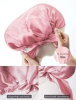 SissiLita 100% Mulberry Silk Bonnet for Sleeping, Large Silk Sleep Cap for Curly Hair, Rose Pink - Image 7