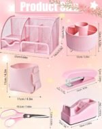 LXEVIHK 21Pcs Pink Desk Organizers and Accessories With Mesh Desk Organizer and 360°Rotating Pen Holder and a Lot of Office Pink Office Supplies Beautifully Presented in a Gift Box - Image 7