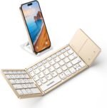 Samsers Foldable Bluetooth Keyboard with Touchpad, Ultra Slim Compact, Gold | Multi-touch Trackpad, Full Size, Phone Holder, USB-C Charging, 1 Device, for Android Windows iOS Mac OS, Mobile Productivity - Image 2
