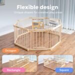 Miotetto Baby Playpen, Wooden Playpen for Babies and Toddlers, Foldable Fence with Montessori Activity Panel, Storage Basket & Gate, Portable, Easy to Assemble Baby Play Pen Natural Wood Playyard - Image 3