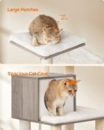 Feandrea Cat Tree, 56.3-Inch Modern Cat Tower, Multi-Level Plush Condo with Scratching Posts, Hammock, Washable Cushion, Heather Greige UPCT164G01 - Image 8
