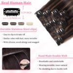 Clip in Hair Extensions Real Human Hair Dark Brown Highlights for Women | Seamless, Balayage, 100% Human Hair Extensions Clip ins, Clip on Hair Extensions, Invisible Straight Double Weft 16" 90g - Image 6