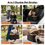 Dog Stroller for Small and Medium Dogs, 40lbs Capacity Pet Stroller with Detachable Carrier, One-Hand Fold, Breathable Mesh & Sun/Rain Canopy, Khaki - Image 4