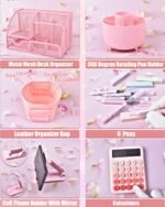 LXEVIHK 21Pcs Pink Desk Organizers and Accessories With Mesh Desk Organizer and 360°Rotating Pen Holder and a Lot of Office Pink Office Supplies Beautifully Presented in a Gift Box - Image 5