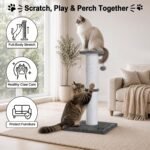 34-Inch Tall Cat Scratching Post for Large Cats, Stable Base, Gray | Heavy-Duty Cat Scratcher, Extra-Tall Thick Post, Soft Natural Cotton Rope, Hanging Interactive Cat Toys, Indoor Cat Furniture - Image 4