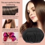 Flaxseed Deep Conditioning Heat Cap - Boloye Cordless 100% Safe Microwave Hot Cap for Natural Curly Textured Hair Care, Drying, Styling, Curling, Universal size (10 PCS One-time shower cap) (Black) - Image 7