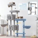 Hey-brother Cat Tree Tower with Stable Extended Base, 3 Platforms, MPJ038W | 70.9 Inches Multi-Level Sisal Scratching Posts, Wide Bed, 2 Cozy Condos, 2 Hammocks, Toy Balls for Indoor Cats, Light Gray - Image 3