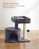 Feandrea Cat Tree, Small Cat Tower with Sisal Scratching Post, Plush Condo with Padded Perch, for Small Spaces, Kittens, Smoky Gray UPCT50G - Image 4