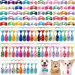 Reginary 100 Pieces Dog Bow Tie Collar Set for Small Medium Includes 50 Neckties and 50 Bow Ties Adjustable Cat Dog Bowties Neckties Puppy Cat Hawaii Summer Spring Style Grooming Accessories - Image 2