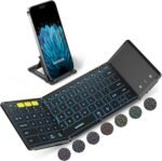 Samsers Full-Size Backlit Foldable Bluetooth Keyboard with Touchpad, Black | 7-color illuminated, BT5.1 x 3, Multi-touch Trackpad, PU Leather Cover, Phone Holder, Mouse click, Velvet bag, Mobile Work - Image 2