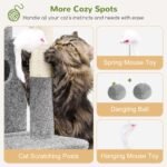 Globlazer Cat Tree Tower for Indoor Cats, 50-inch Adult Cat Tree House for Large Adult Cats with Steps, Scratching Post, 2 Cat Caves, Dangling Toys, FC50, Light Grey - Image 6