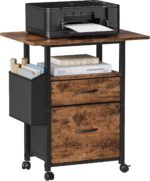 GYIIYUO 2 Drawer File Cabinet 24''W, Mobile Filing Cabinet, Printer Stand | 24'' Extended Desktop, Rolling, Side Bag, Fits A4/Letter Size, Home Office, Fabric Drawer, Light Brown - Image 2