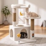 30" Kitten Cat Tower, Compact Beige Cat Tree with Condo & Perch | Plush Finish, Cozy Condo, Soft Top Perch, Sisal Scratching Post, Dangling Ball Toy, Anti-Tip Base, for Cats up to 15 lbs - Image 8
