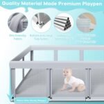 Fshibila 74" ×50" Large Baby Playpen, Baby Playard for Babies and Toddlers, Baby Fence Play Pens for Indoor & Outdoor, Sturdy Safety Play Yard with Soft Breathable Mesh, Anti-Fall, Grey - Image 8