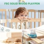 Foldable Wooden Playpen, Natural, 79 x 53 x 24 inches | Adjustable Wood Baby Play Yard with Door, Indoor Large Safety Fence for Babies and Toddlers, Easy Assembly - Image 7