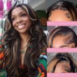 QZOQZO 28 Inch Highlight Ombre 13x6 HD Lace Front Wig Human Hair Body Wave | 180% Density,HD Transparent Lace,Pre Plucked Natural Hairline,Balayage Colored Glueless Wigs for Women - Image 3