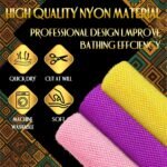 UJFQBH 3 Pieces African Bath Sponge African Net Long Net Bath Sponge Exfoliating Shower Body Scrubber Back Scrubber Skin Smoother,Great for Daily Use (Pink,Yellow,Purple) - Image 3