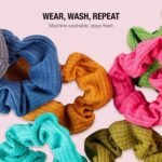 Scünci Hair Scrunchies, Waffle Knit Cotton, No-Damage, 36 Count | Machine-washable cotton-blend elastic hair ties for comfortable daily wear, wide assortment of colors to suit any look - Image 7