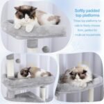 Hey-brother Cat Tree Tower with Stable Extended Base, 3 Platforms, MPJ038W | 70.9 Inches Multi-Level Sisal Scratching Posts, Wide Bed, 2 Cozy Condos, 2 Hammocks, Toy Balls for Indoor Cats, Light Gray - Image 5