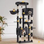 Heybly Cat Tree, 76-Inch Tall Heavy Duty Cat Tower for Big Cats HCT039G | Multi-Level Large Cat Furniture with Extra Wide Baseboard, 2 Condos & 2 Hammocks, 10 Scratching Posts, Smoky Gray - Image 10