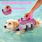 Dog Life Jacket(Shark Pattern/Green, Large) | Shark Pattern High Buoyancy Adjustable Swim Vest with Rescue Handle,D-Ring&Reflective Strips for Boating Swimming Beach - Image 5