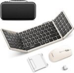 Foldable Keyboard and Mouse, Samsers Folding Bluetooth Keyboard Combo, 2.4G + BT5.0 x 2, Full-Size Portable Travel Keyboard & Rechargeable Wireless Mouse for Windows Android iOS Mac OS, Starlight - Image 2