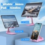 Cell Phone Stand, Adjustable Angle and Height Cell Phone Holder for Desk, Foldable and Portable, Anti-Slip Silicone Pad, Compatible with All Mobile Phones and 4-8 Inch Devices, Pink - Image 3