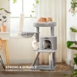 Feandrea Cat Tree, 37.8-Inch Cat Tower, Multi-Level Condo with Widened Perch, Scratching Posts and Ramp, 2-Door Cave, Hammock, Light Gray UPCT51W - Image 5