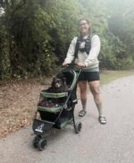 ROODO 3 Wheel Pet Stroller Best Lightweight Foldable Compact Portable Jogger All Terrain Travel Pet Gear Puppy Kitty Stroller for up to 30lbs Medium Small Dogs and Cats(Green) - Image 3