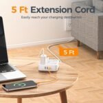 TESSAN Surge Protector Power Strip with 900J Surge Protection, 5 Ft, Grey | 8 AC with 3 USB Ports (1 USB C), Flat Plug Extension Cord, 3 Sided Outlet Extender with Power Switch for Office, Dorm - Image 7
