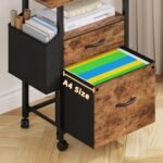 GYIIYUO 2 Drawer File Cabinet 24''W, Mobile Filing Cabinet, Printer Stand | 24'' Extended Desktop, Rolling, Side Bag, Fits A4/Letter Size, Home Office, Fabric Drawer, Light Brown - Image 7
