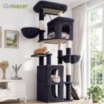 Globlazer 70in Large Multi-Cat Tree Tower, 3 Condos, F70F, Dark Grey | Multi-Level Tower, Stable Double-layer Low-gravity Condos, Enlarged Removable Perch, 7 Scratching Posts & Ramp, Metal Basket - Image 9