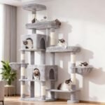 Hey-brother Cat Tree Tower with Stable Extended Base, 3 Platforms, MPJ038W | 70.9 Inches Multi-Level Sisal Scratching Posts, Wide Bed, 2 Cozy Condos, 2 Hammocks, Toy Balls for Indoor Cats, Light Gray - Image 2