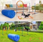 Dog Agility Training Equipment, 60-piece Dog Obstacle Course Training Starter Kit Pet Outdoor Game with Tunnel, Agility Hurdle, Weave Poles, Jump Ring, Pause Box, Toy Balls and Storage Bag | Training Starter Set: 8 Weave Poles, Adjustable Hurdle, Jump Ring, Tunnel, Pause Box, Balls, Whistle, Pouch and 2 Carry Bags - Image 4