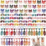Reginary 100 Pieces Dog Bow Tie Collar Set Include 40 Dog Neckties, and 30 Puppy Bowties, 30 Collar Flowers, Adjustable Pet Ties Grooming for Small Medium Cats Pets Supply(Flower) - Image 2