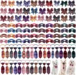 Reginary 100 Pieces Dog Bow Tie Collar Set Include 40 Dog Neckties, and 30 Puppy Bowties, 30 Collar Flowers, Adjustable Pet Ties Grooming for Small Medium Cats Pets Supply(Plaid) - Image 2
