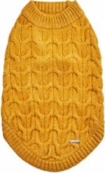 Blueberry Pet Classic Fuzzy Textured Knit Pullover Crew-Neck Dog Sweater in Mustard Yellow, Back Length 14", Pack of 1 Clothes for Dogs - Image 2